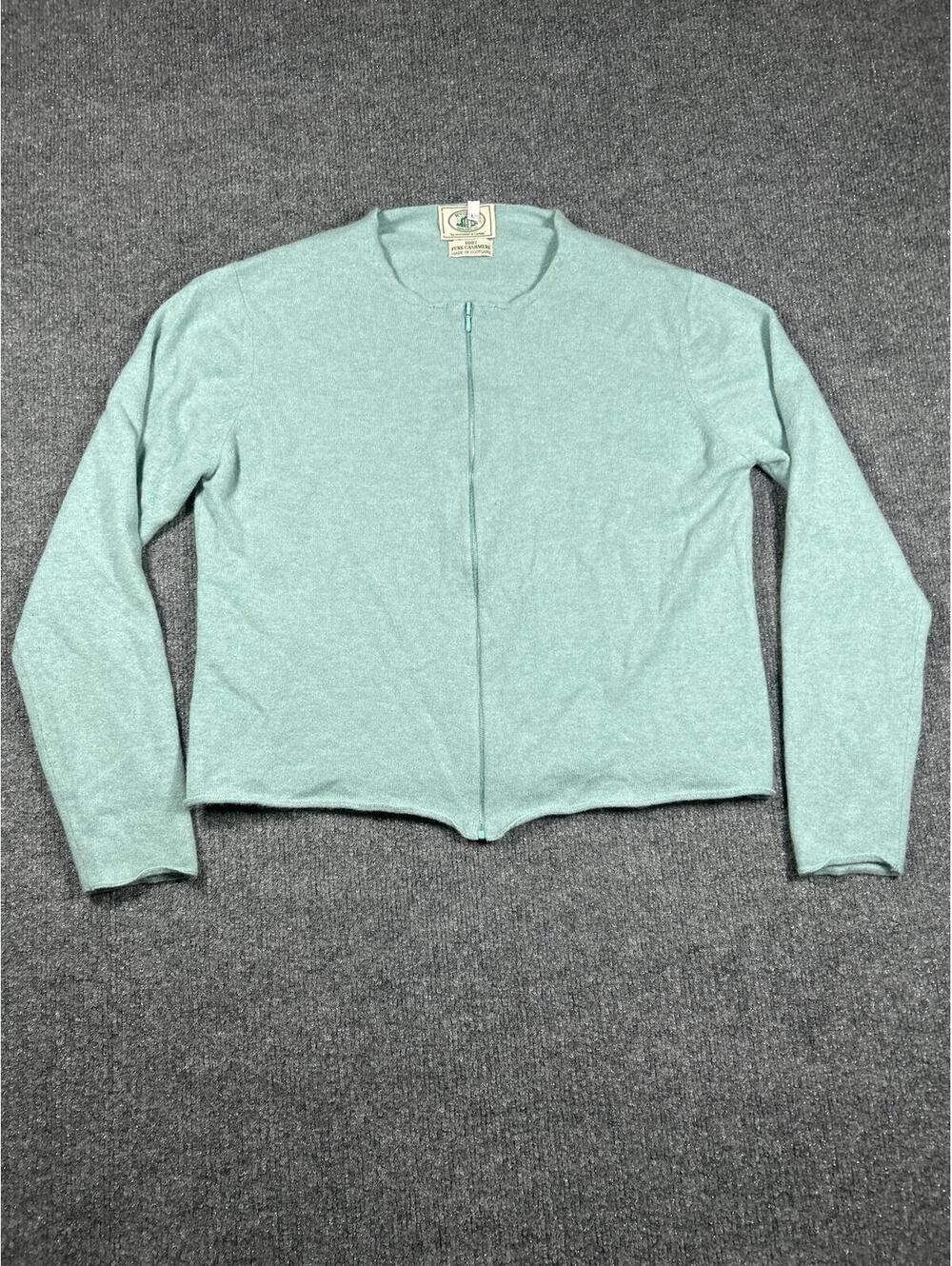 Pure Cashmere Full-Zip Cardigan Sweater Size L Light Blue